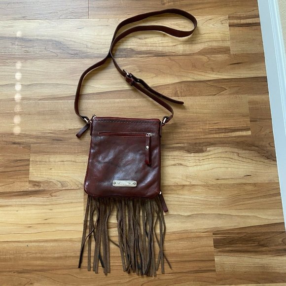 American West Leather Crossbody Handbag Fringe Western Burgundy Studded - Picture 3 of 12
